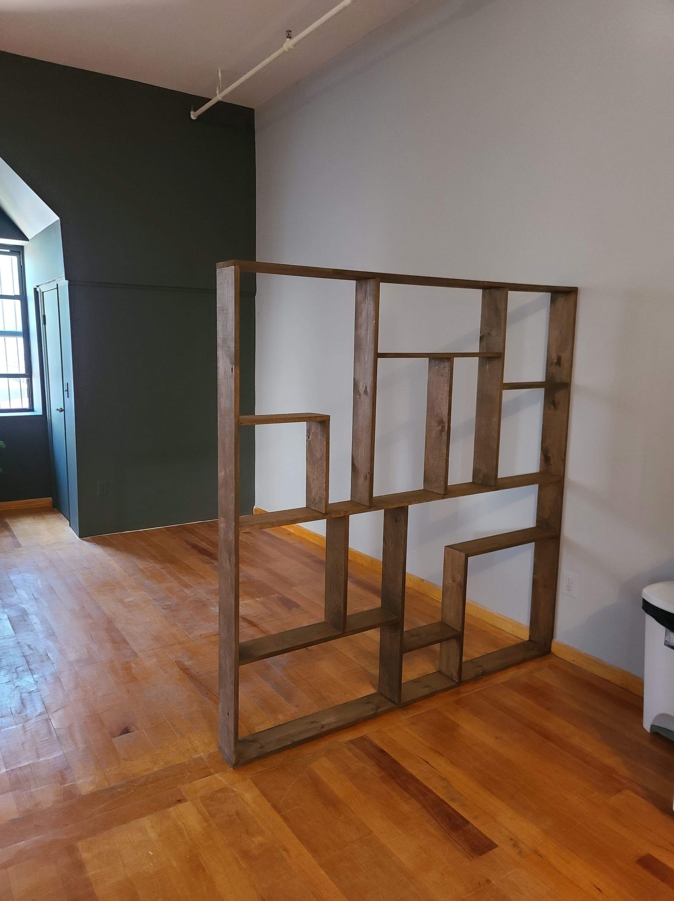 Custom Geometric Wood Room Divider Bookcase
